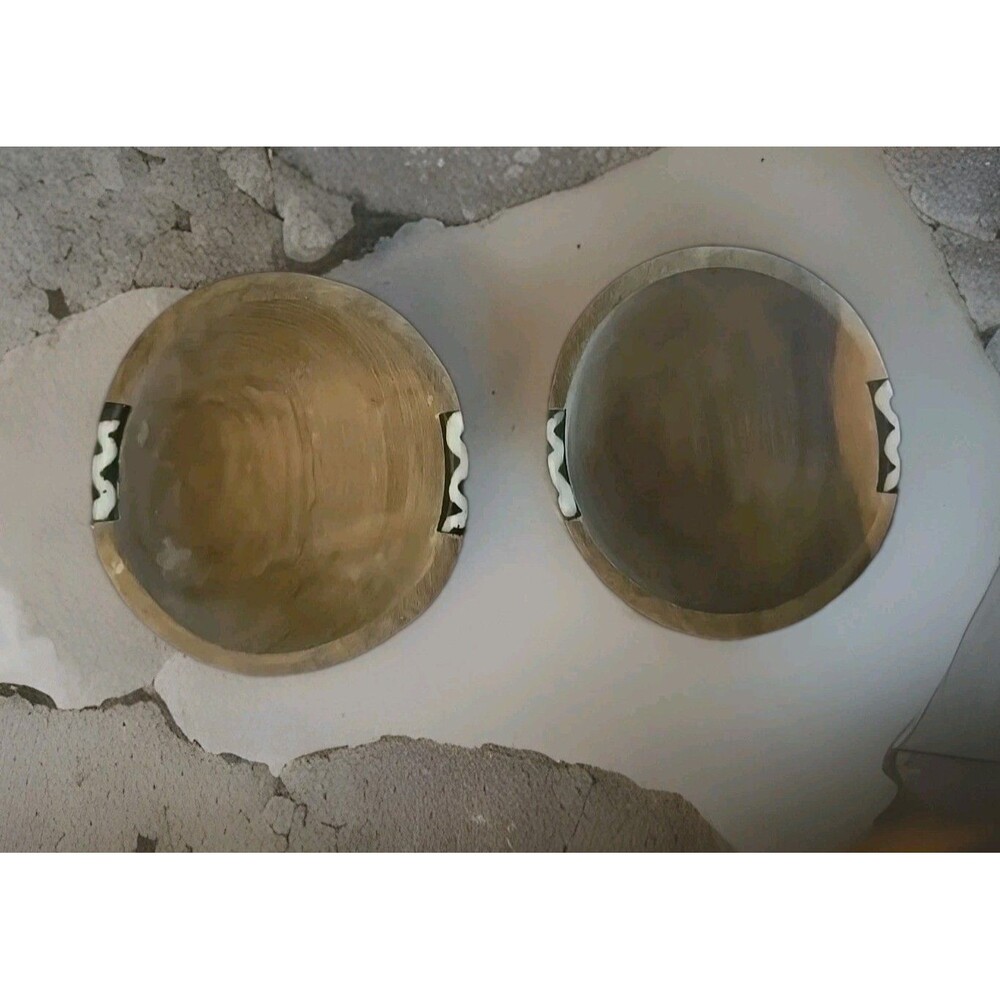 Vintage Small Handmade Wooden Bowls Bone Inlay Salt Scent Dish Jewelry Catch-all